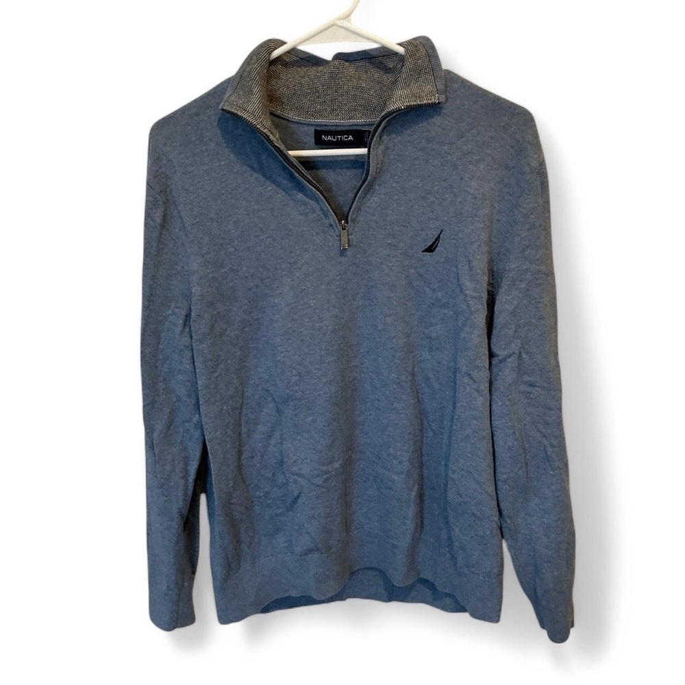 Nautica Men's Blue Quarter-Zip Sweater 100% Cotton‎